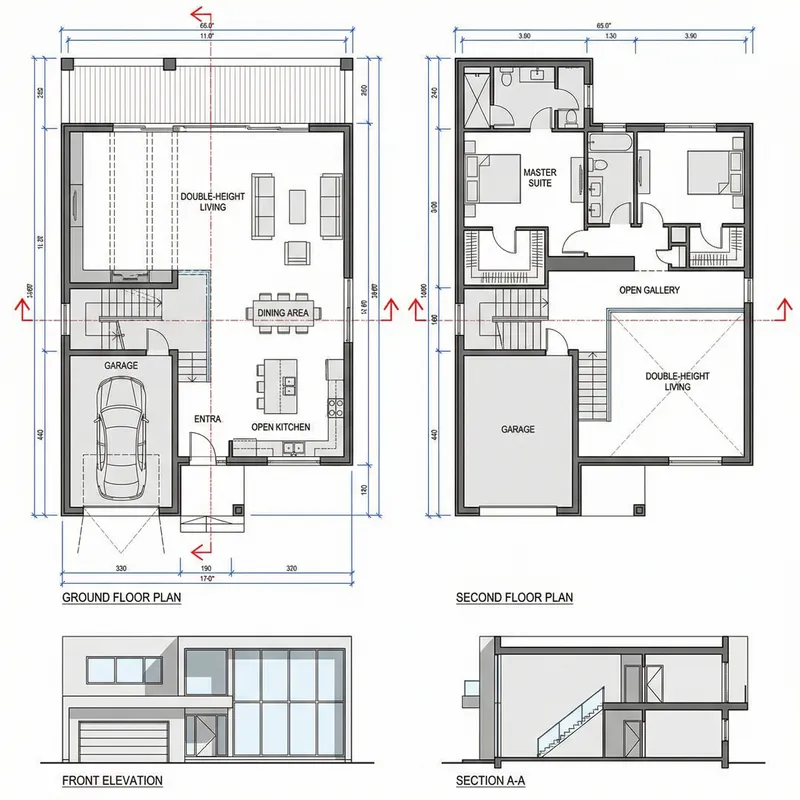 Modern House Blueprint with Sleek Design Features