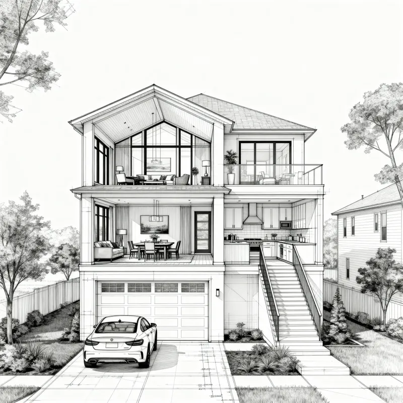 Modern House Blueprint with Sleek Design Features