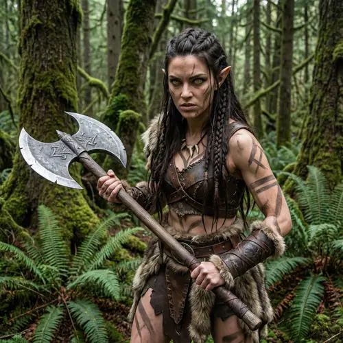 Fierce Female Barbarian Elf with Battle Axe
