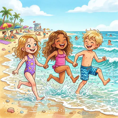 Cartoon Children Enjoying Beach Day | Illustration