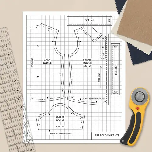 Printable Extra Small Pet Clothes Polo Design Template