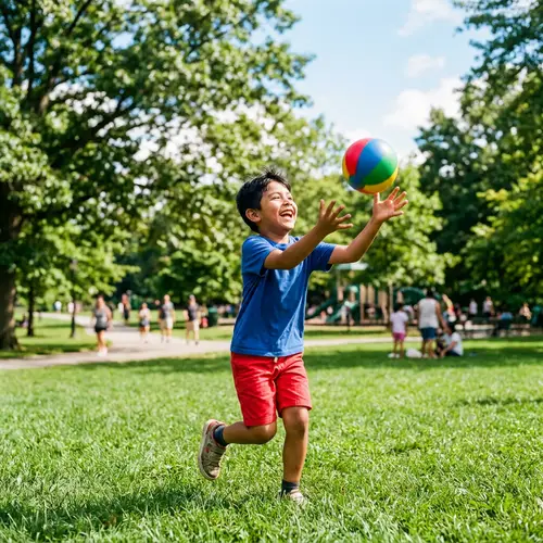 Young Hispanic Boy Playing in Lush Green Park
