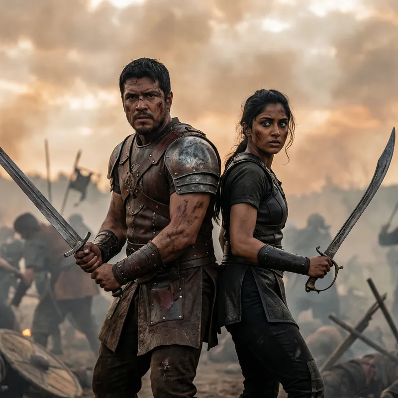 Hispanic Male and South Asian Female Warriors Defending Each Other