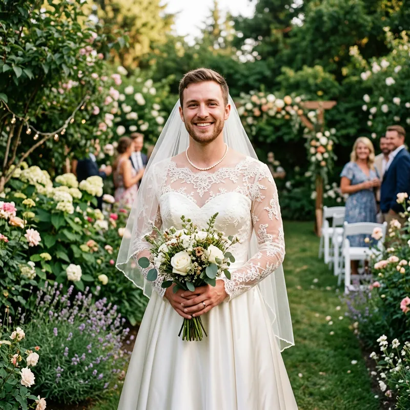 Crossdresser in Satin Wedding Dress - Embrace Your Style