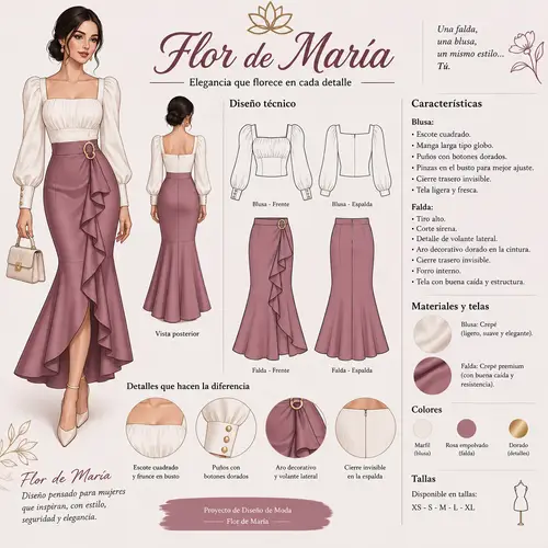 Elegant Skirt and Blouse Design by Flor de María