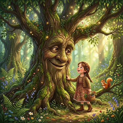 Friendly Tree Talking to a Little Girl