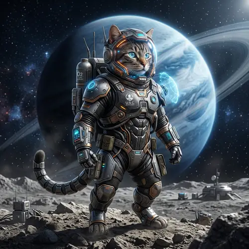 Cyborg Spacesuit Cat: Future Feline Adventures