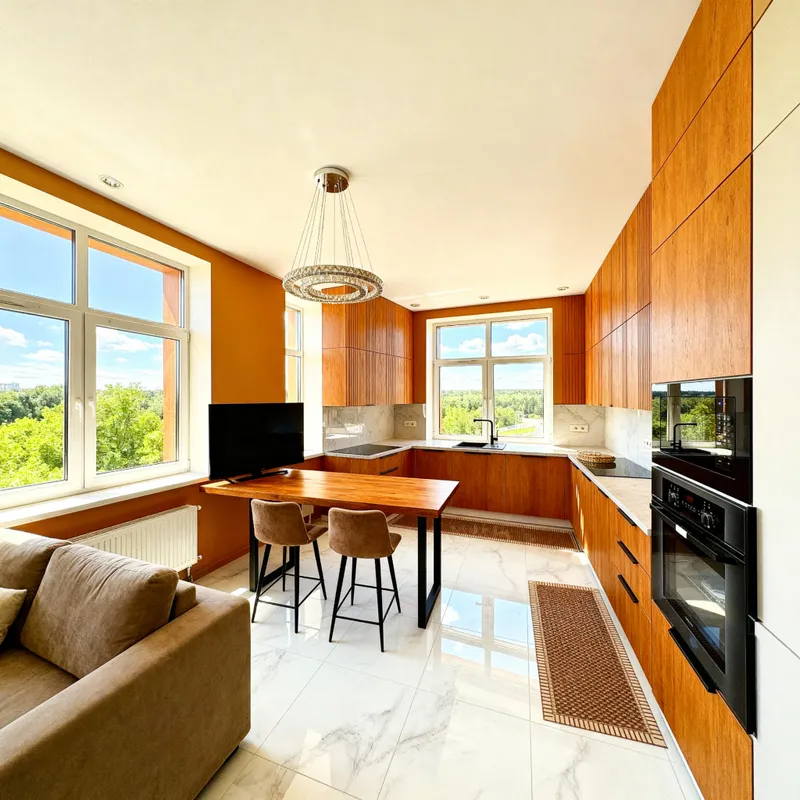 Warm Color Kitchen Makeover with Cozy Sofa