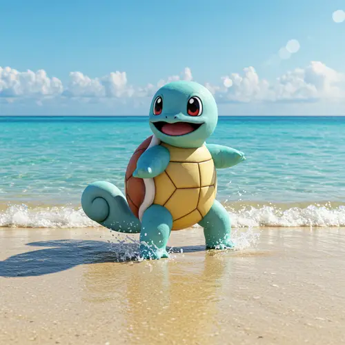 Realistic Squirtle Playing on the Beach