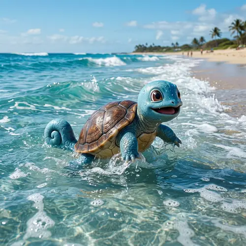 Realistic Squirtle Playing on the Beach