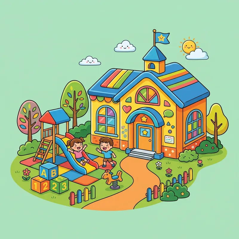 Playful Daycare Center Illustration for Kids Learning Playful Daycare Center Illustration for Kids Learning