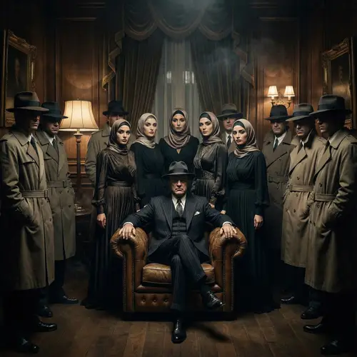 Cinematic Portrait of a Mafia Boss and Vintage Gangsters