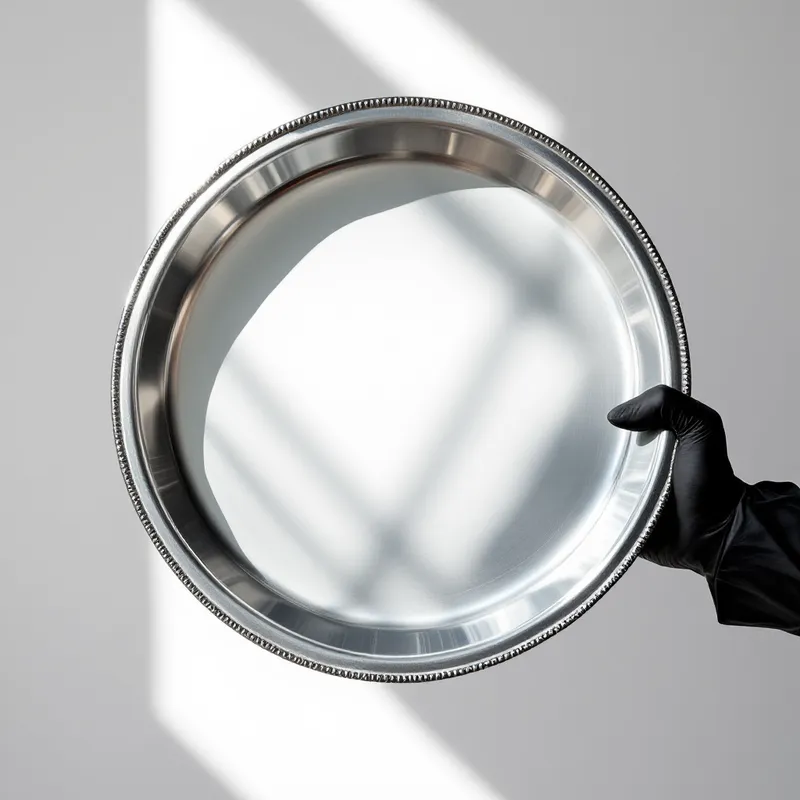 Elegant Silver Serving Tray with Nitrile Gloved Hand