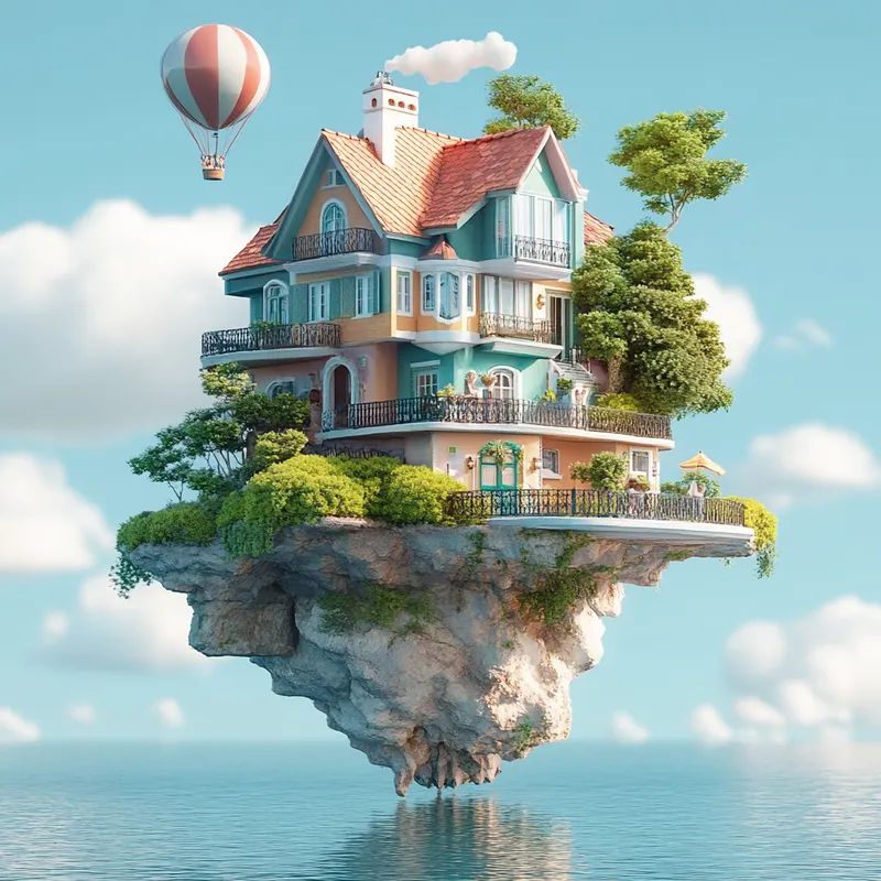 Flying House Adventure Over Lake Island