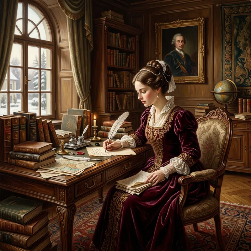 19th Century Noble Woman Writing in Polish Manor 19th Century Noble Woman Writing in Polish Manor