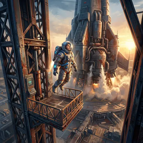 Futuristic Cosmonaut Elevator Concept Art