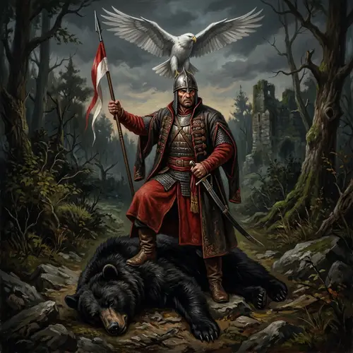 Polish Warrior on Bear | Dark Fantasy Realism Art