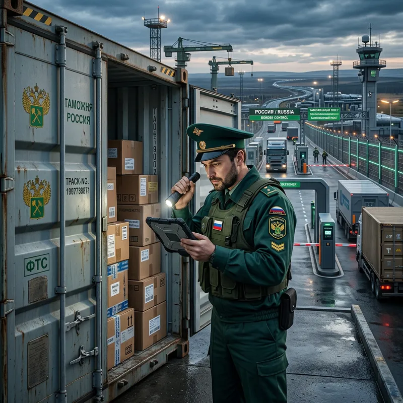 Future Vision: Russian Customs Officer Inspecting Container