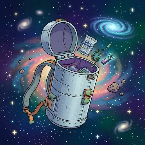 Floating Metal Cylinder Backpack in Space