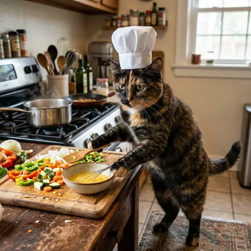 Tortoiseshell Cat Chef - Culinary Expertise in Action