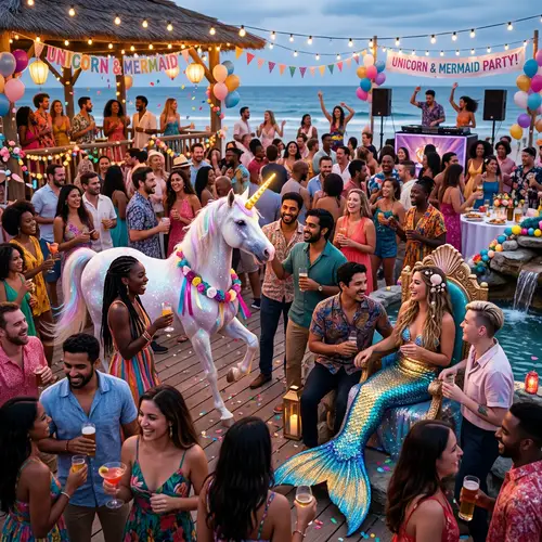 Sparkling Unicorn and Glittering Mermaid Festive Party with Diverse Guests