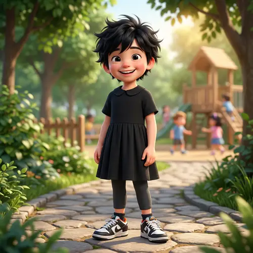 Cute 3D Boy in Black Dress and Sneakers