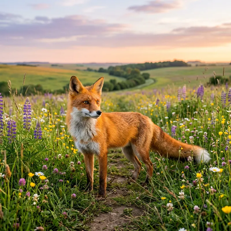 Majestic Fox in Lush Green Landscape
