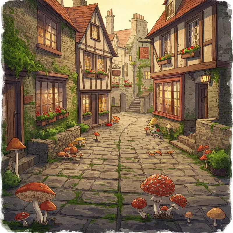 Charming Village Center with Mushrooms Charming Village Center with Mushrooms