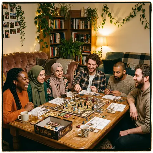 Friends Playing Board Games in Cozy Living Room | Vintage Vibe