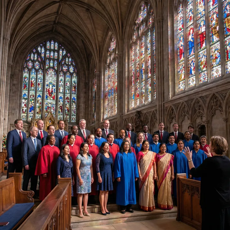 Faithful Priests Sing in Church Chorus - Sacred Melodies