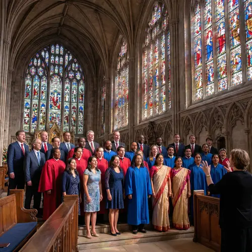 Multicultural Choir Singing at Gothic Church - Unity in Diversity