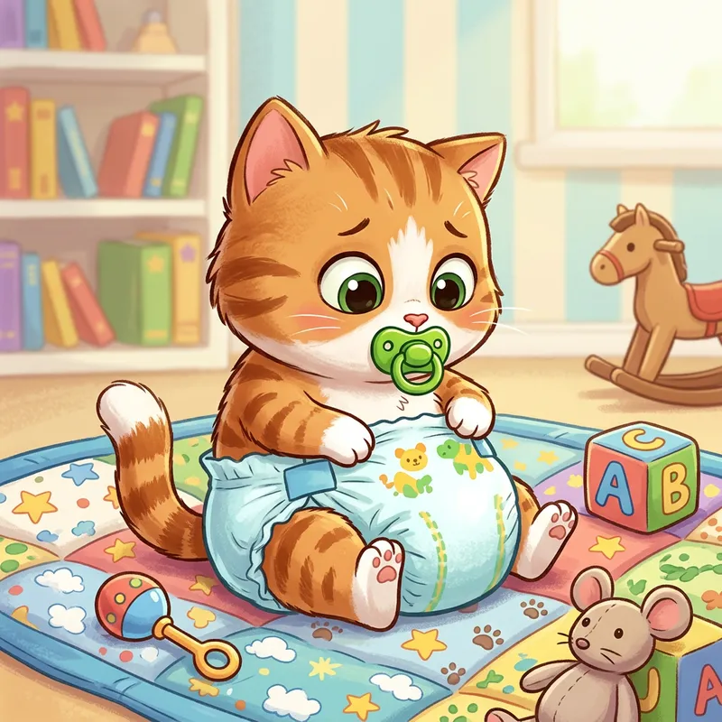 Newborn Kitten in Diapers: Adorable Cartoon Toilet Training