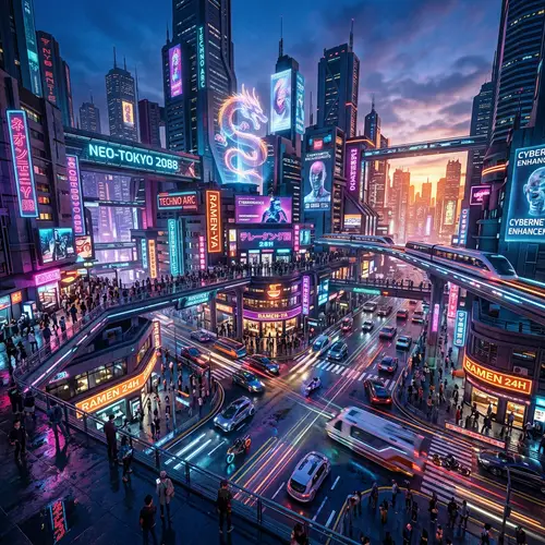 Neon Cyberpunk Cityscape at Dusk