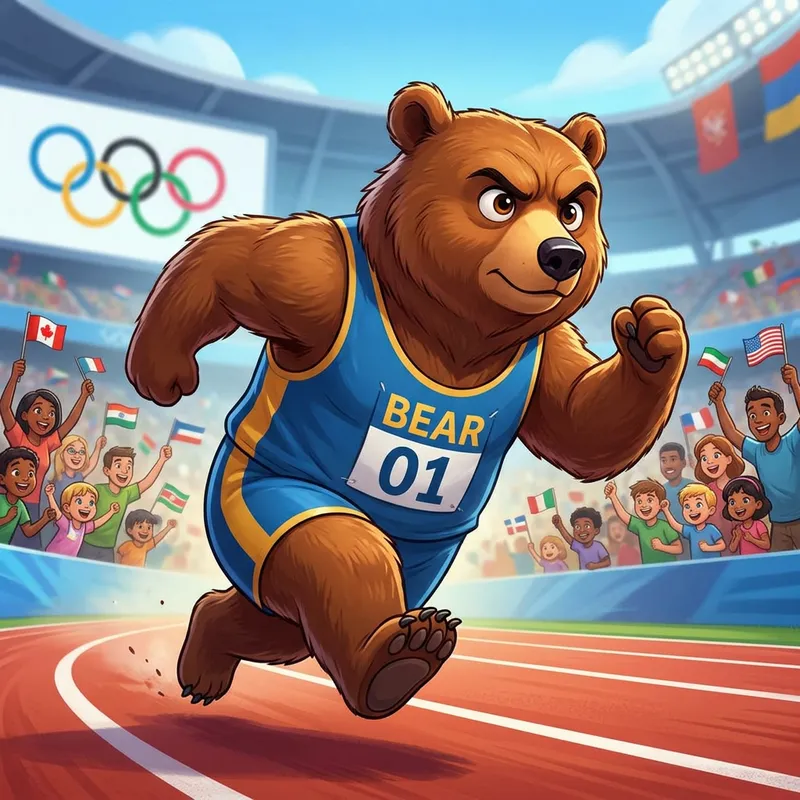 Animated Brown Bear at the Olympic Games