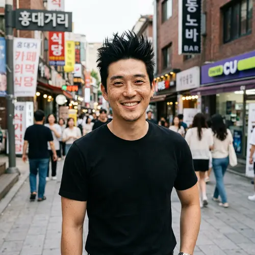 Korean Man with Spikey Hair and Freckles - 28 Years Old