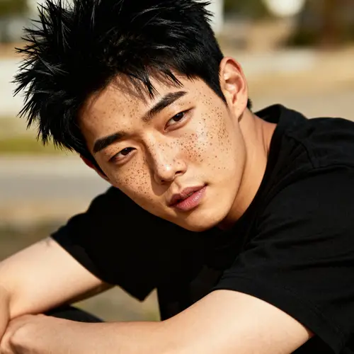 Korean Man with Spikey Hair and Freckles - 28 Years Old