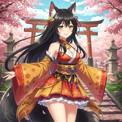 Kitsune Girl in Anime Style Dress