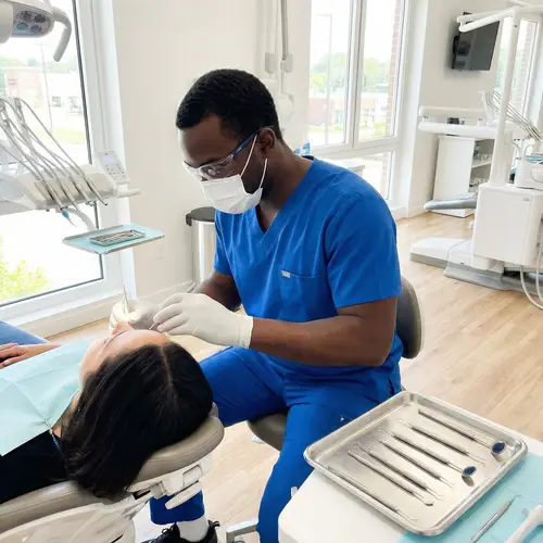 Professional Black Male Dental Hygienist in Modern Office