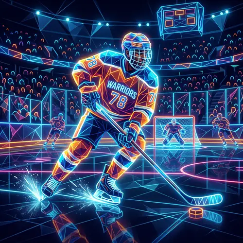 Neon Polygonal Hockey Player Design on Ice Rink - Black Player