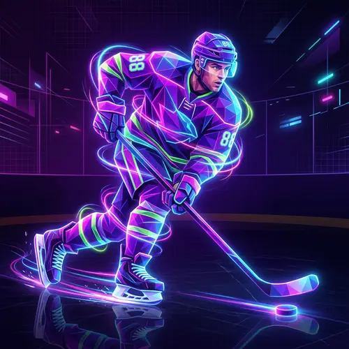 Polygonal 3D Hockey Player in Neon Colors | Futuristic Design