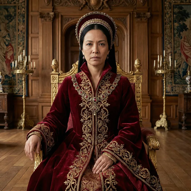 Stunning Queen in Red Dress | Elegance & Authority