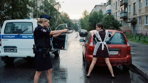 Cinematic Morning Scene: Police Action in Russia