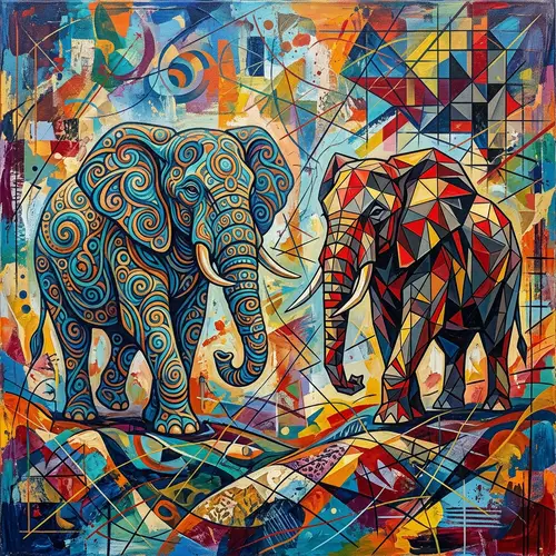 Abstract Elephants - Geometric Shapes & Patterns