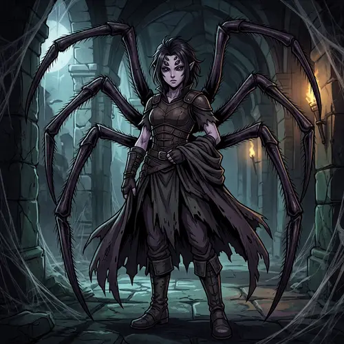 Dark Fantasy Anime Style Humanoid Arachnid Character
