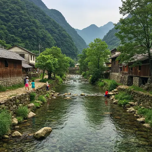 Charming Village by the Sparkling River