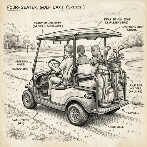 Detailed Four-Seater Golf Cart Sketch