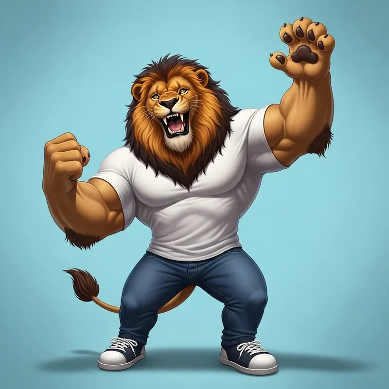Cheering Lion in Casual Wear: Fun and Fashion