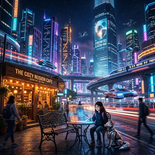 Futuristic Cityscape Night Scene | Tranquil Oasis Amidst Urban Thrive