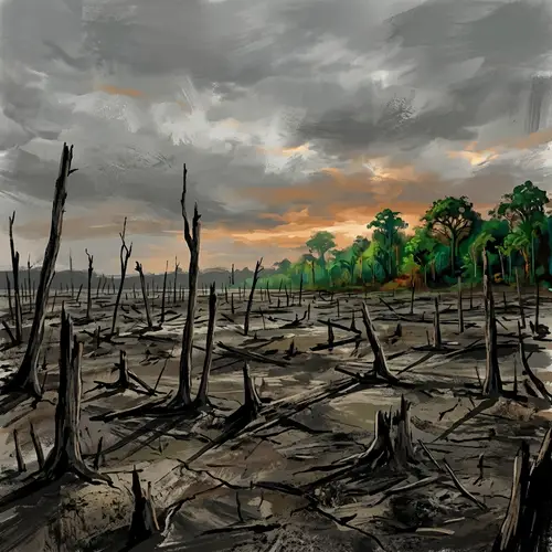 Abstract Deforestation Art | Barren Trunks & Lush Shadows