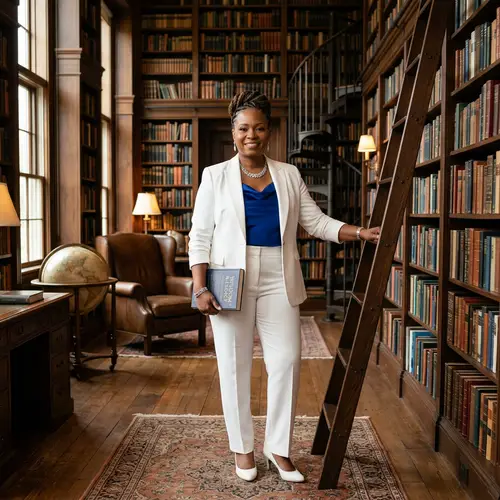 Empowered Black Woman in Sophisticated Home Library